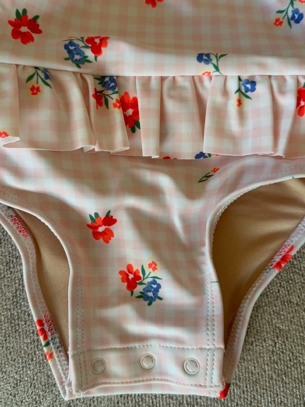 Old Navy Pink Gingham Floral Ruffle Baby One-Piece